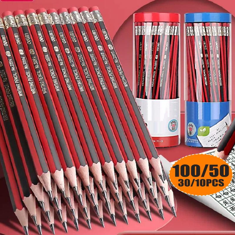 50/30/10PCS School Students Writing Stationery Wooden Pencil HB Pencil with Eraser Children's Kids Study Drawing Pencil Pen