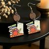 Colorful Rainbow Book Pendant Earrings - Double-sided Wooden Teacher Gift