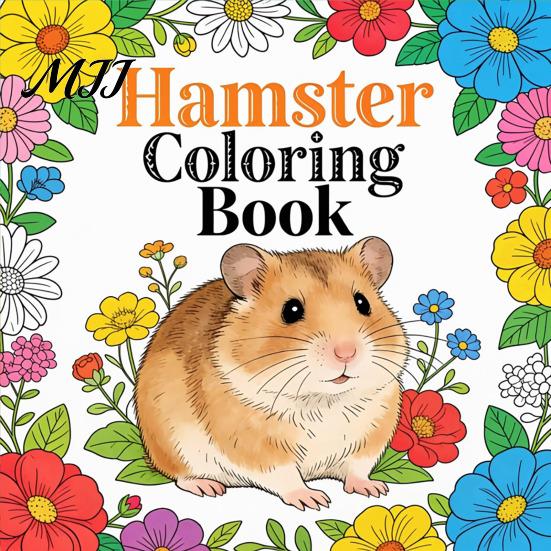 Hamster Coloring Book for Kids Kids, Cute Animal Illustrations And Thick Paper Sheets Floral Elements Drawing Book, Portable Doodle Stress Relief Art