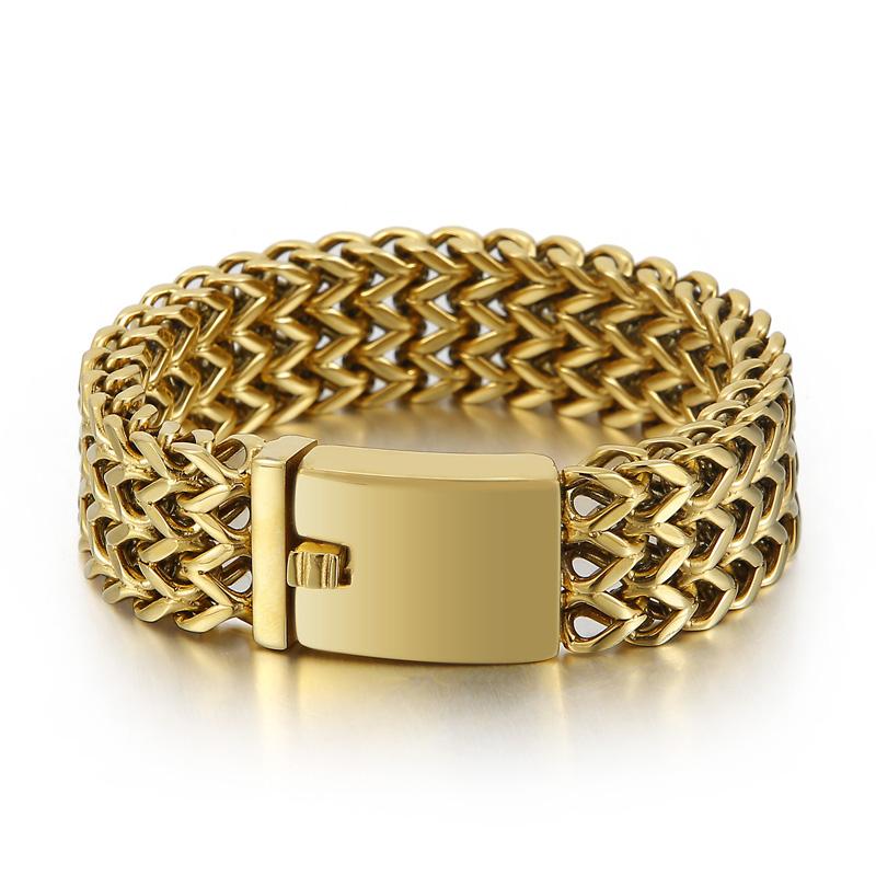 

Punk 18mm Trendy Mesh Chain Bracelet Men s Stainless Steel 316 Shiny Gold/Silver Color Jewelry Double Wavy Pulsera Party Gift 19cm