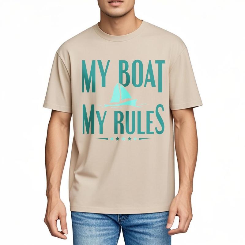 Man Brand Tshirt Daily Wear Summer Women Tshirt My Boat My Rules Sailboat Design Short Sleeve Solid Color Crew Neck Tshirt
