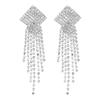 Geometric Square Shiny Rhinestone Long Fringed Earrings