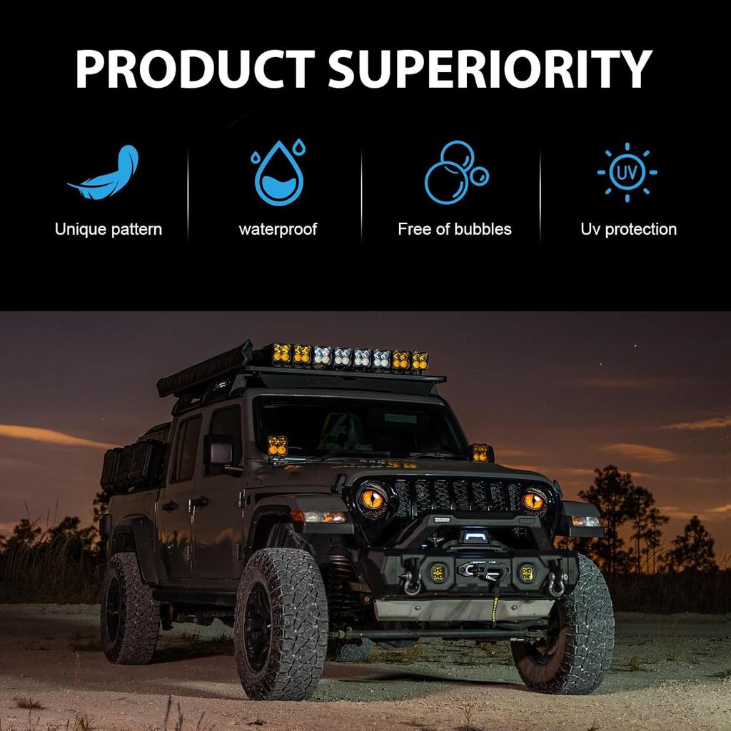 2 PCS Car Beast Eyes Decals, 3D Stereo Beast Eyes Stickers, Water-Proof Round Light Decal, Cool Beast Eyes Light Decoration Stickers, Suitable For