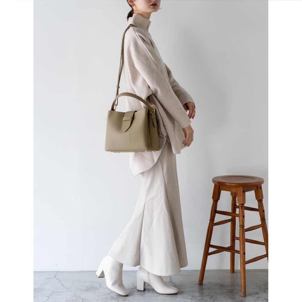 VITAFELICE Genuine Leather 3-Room 2-Way Handbag for Women, Sib-80017n (Gray Beige)