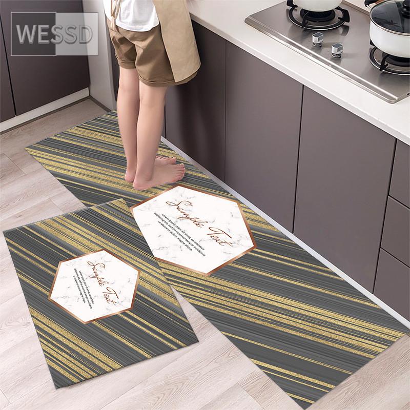 Non-slip Washable Kitchen Mats Set 2 Pieces Modern Floor Mat Home Black Rug For Living Room Bedside Mat