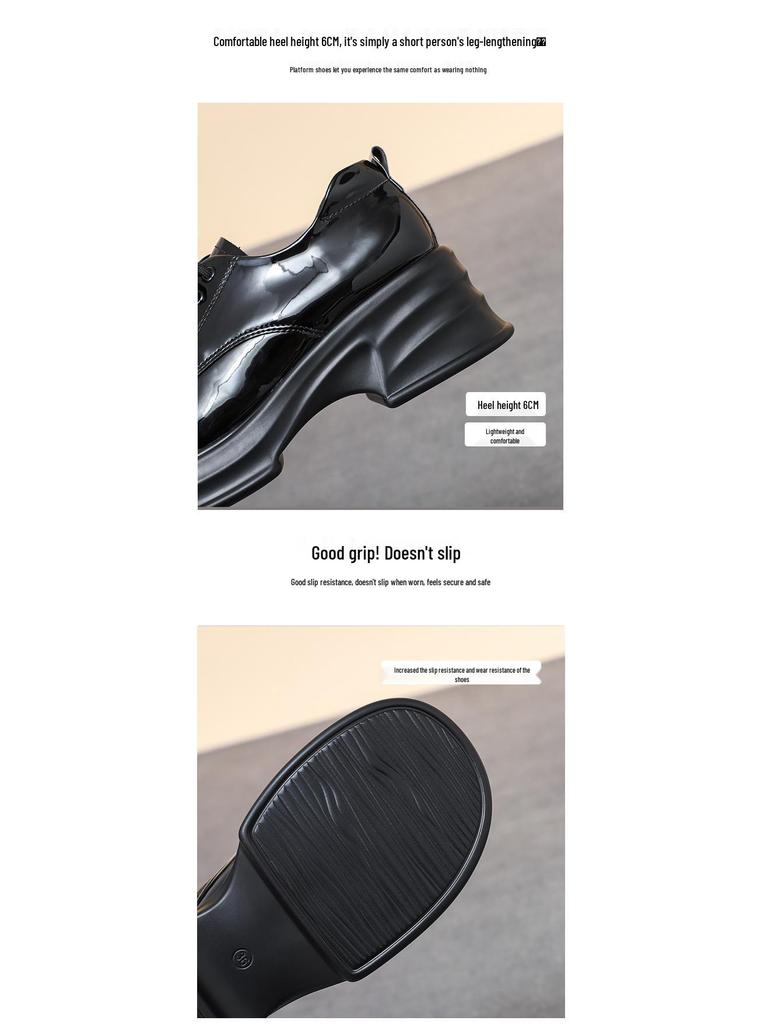 2025 Autumn Women's British Style Patent Leather Platform Loafers with High Heels