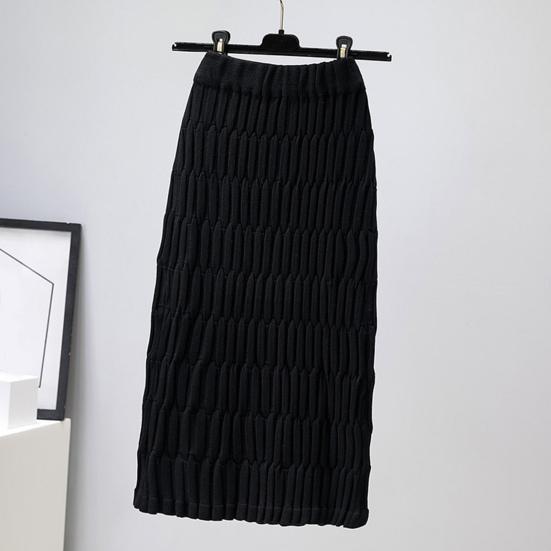 Women Midi Skirt High Waist Straight Leg Hip Wrapped Knitting Skirt Solid Color Autumn Skirt Versatile Daily Wear
