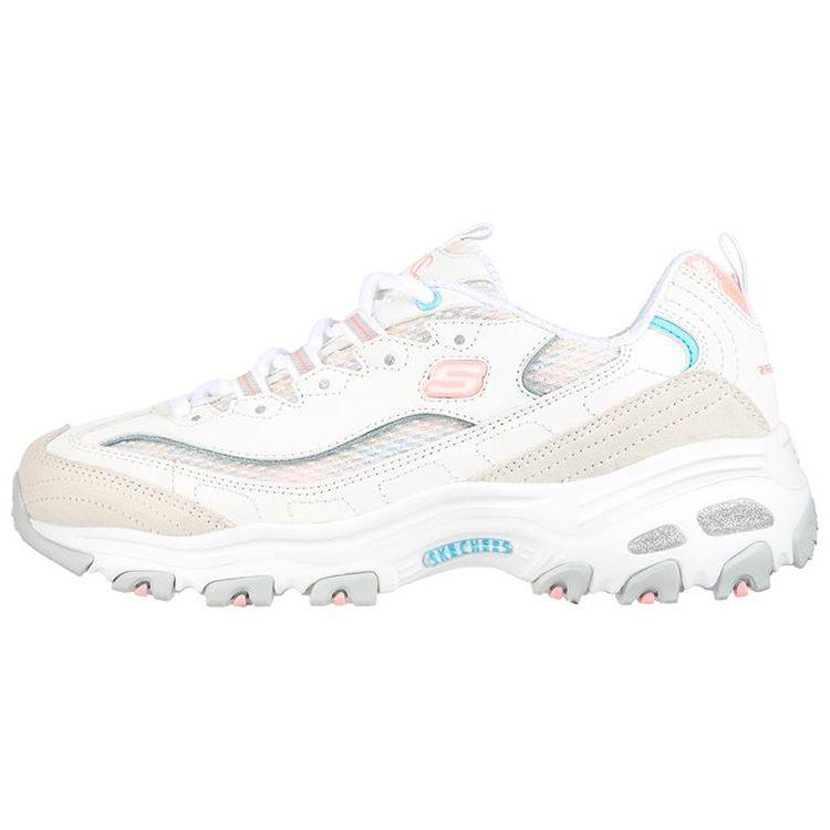 Skechers Unisex White Dlites 1.0 Mesh Synthetic Leather Trendy Comfortable Shock Absorbing Durable Breathable Increased Height Low Top Dad Shoes 149788-Wmlt Cm