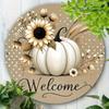 White Pumpkin Welcome Sign Autumn Decor Country Farmhouse Wall Art Seasonal Kitchen Hanging