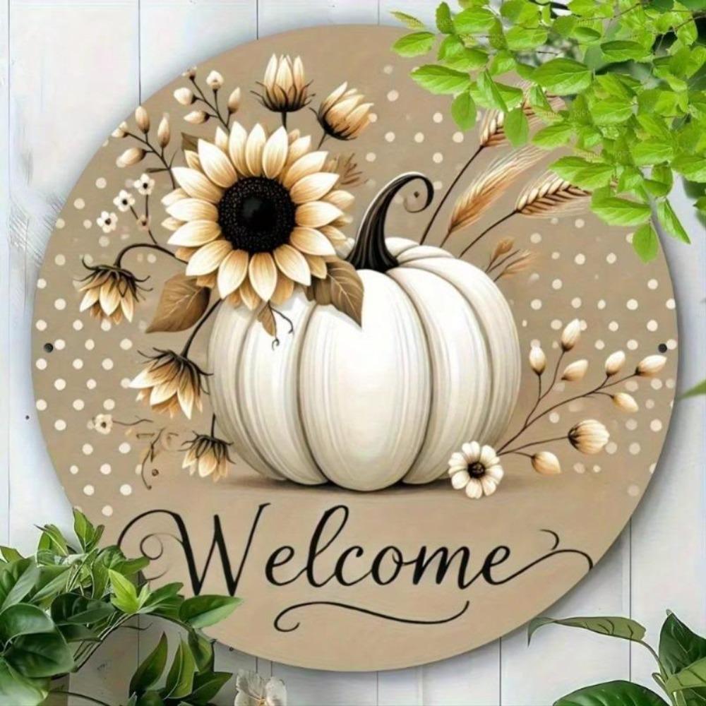 White Pumpkin Welcome Sign Autumn Decor Country Farmhouse Wall Art Seasonal Kitchen Hanging