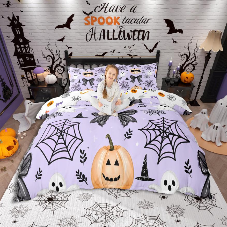 Homewish Spooky Halloween Skull Duvet Cover SetCute Butterflies Bedding SetPurple Black Bed Set For Girls Boys