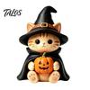 Gothic Style Figurine Vintage Witch Cat Halloween Decoration, Small Wooden Lover Gifts for Farmhouse Mantel, Bookshelf Table, Desktop Decor