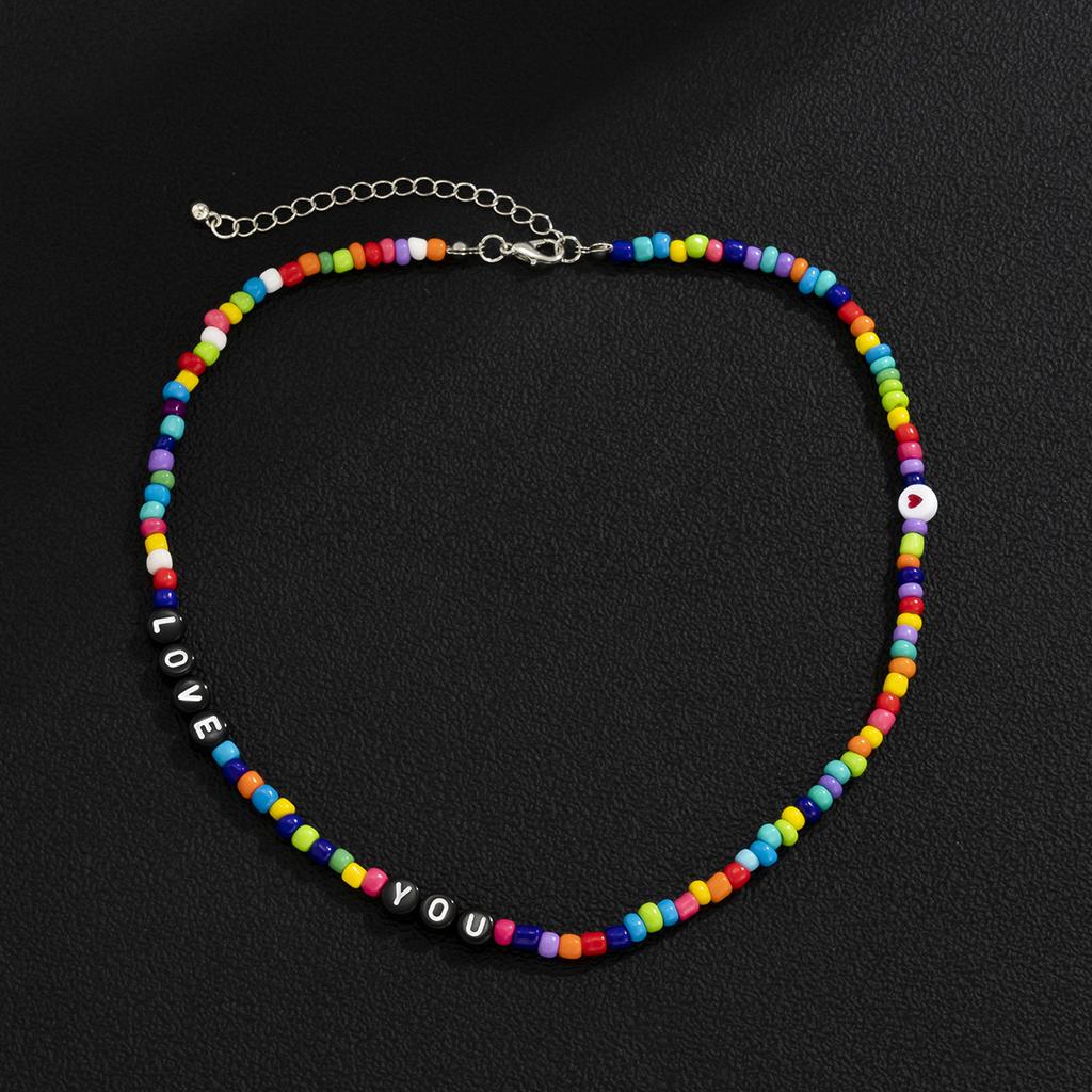 Trend Bohemia Regenbogenfarbe Samenperlen Kette Choker Halsketten für Damen Herren Koreanische Mode Kleine Liebesbrief Accessoires Schmuck