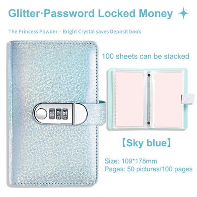Pu Leather 100 Envelopes Challenge Savings Binder Laser Cover With Password Lock Saving Money Notebook Reusable Financial Book