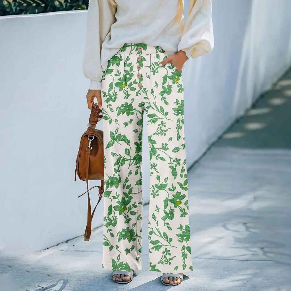 Womens High Waisted Wide Leg Pants Drawstring Palazzo Trousers with Pockets Dot Print Casual Lounge Pant