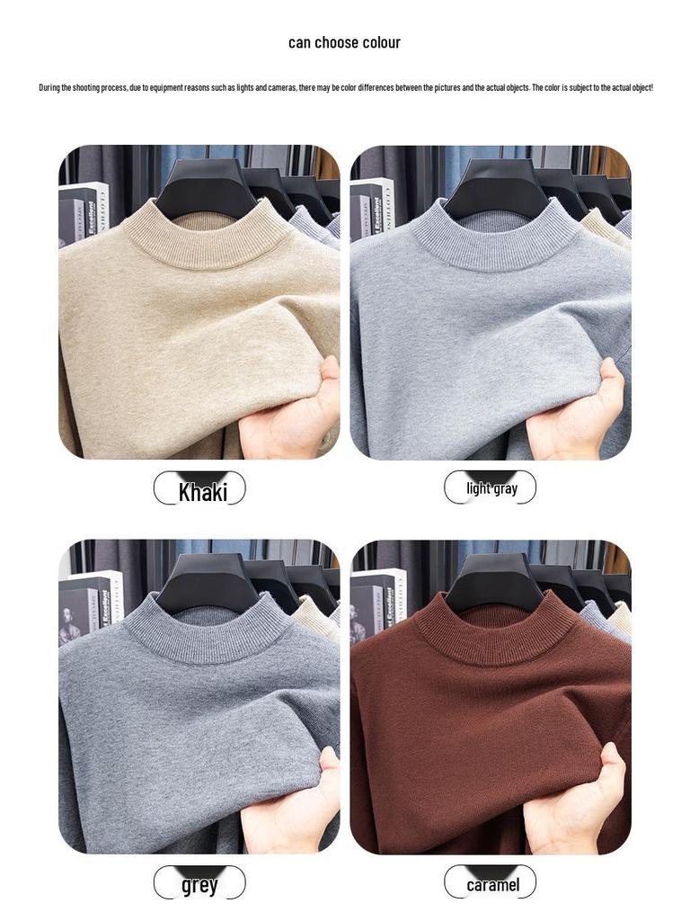 Men's Half-High Collar Wool Sweater - Warm, Versatile, Solid Color for Autumn/Winter