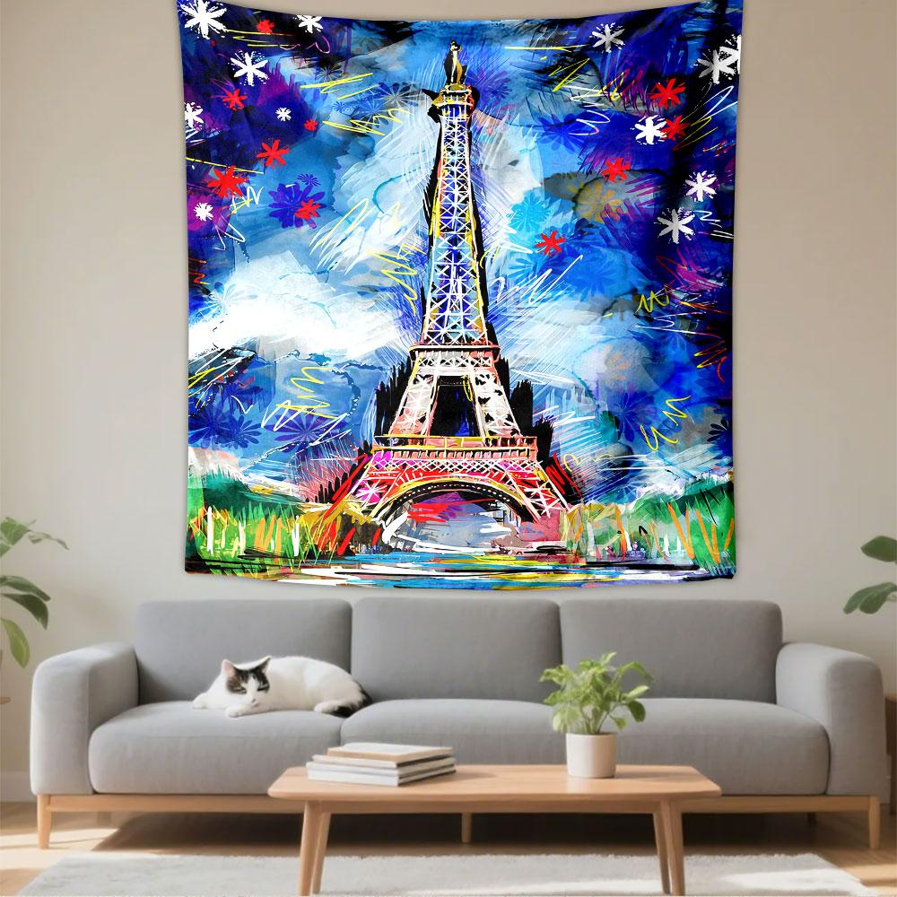 Eiffel Tower Graffiti Tapestry Wall Hanging, Colorful Street Art Poster, Urban Wall Decor for Bedroom Living Room Dorm
