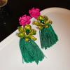 Oil drop diamond flower braided rope fringed silver needle earrings fashion French temperament earrings