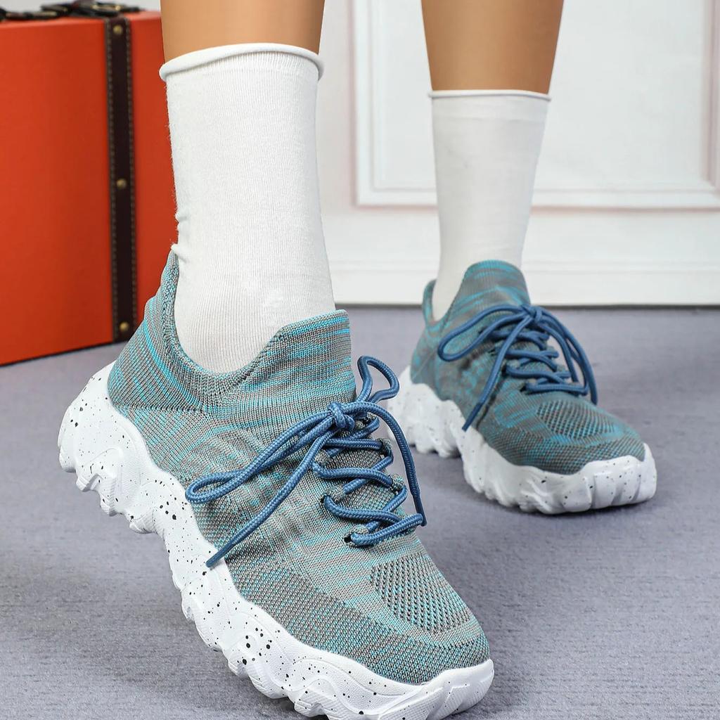 Dzianinowe Codzienne Trampki Modne Grube Buty Siatkowe Trampki na Platformie Oddychające Buty do Chodzenia Sportowe Buty z Grubą Podeszwą
