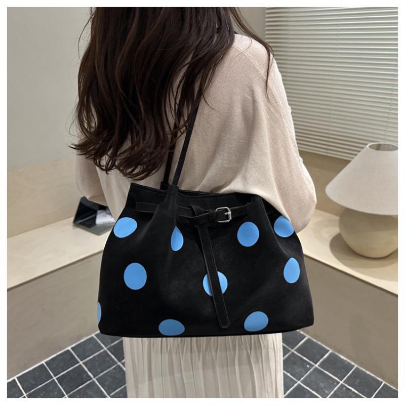 Polka Dot Shoulder Tote Bag Large Capacity Buckle Design For Daily Commuting Shopping