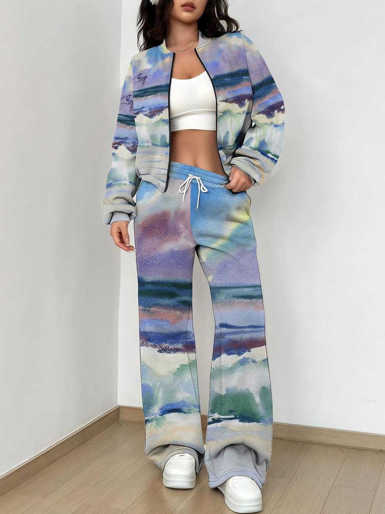 Color tie-dye 1116 new popular autumn and winter new European and American women's clothing smudge and dye suit women