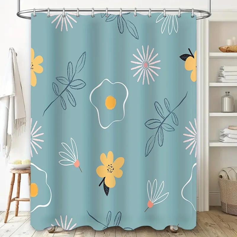 Beautiful Blue Shower Curtain with Spring Floral Design Modern Bathroom Decor for Bathrooms Kitchens 180x245cm High-Quality Wate