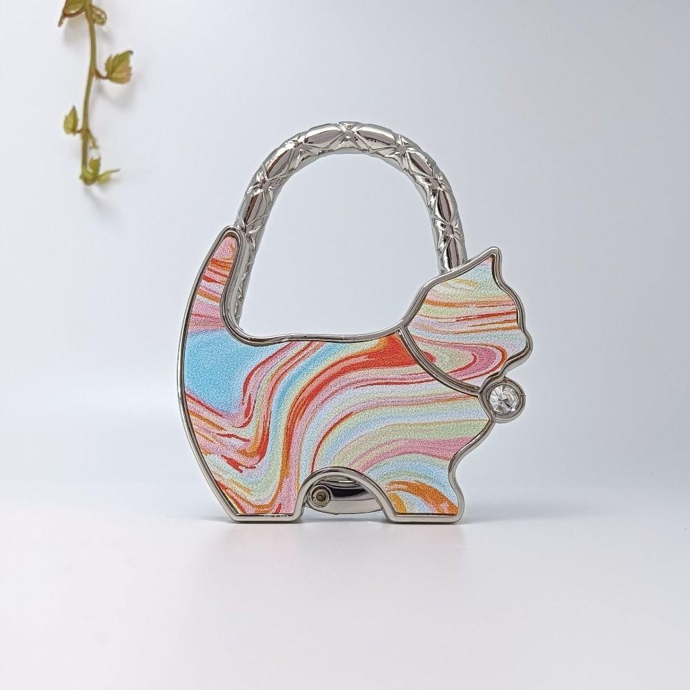 Cute Shape Cat Handbag Hook Lovely Design Foldable Folding Bag Hook Portable Alloy Material Table Edge Hook Home Decoration