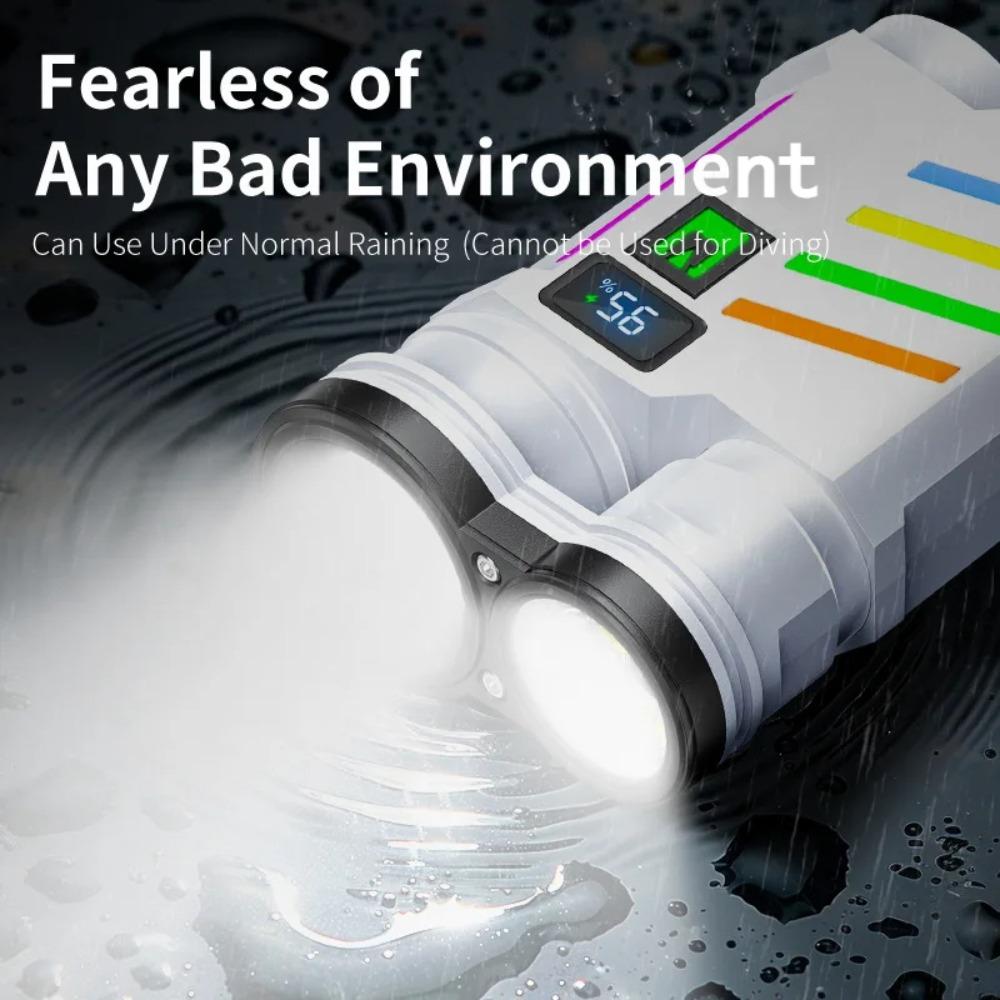 LED Dual Light Source Flashlight USB Rechargeable Bright Floodlight Camping Torch 5 Modes Emergency Work Lamp Built-in Battery