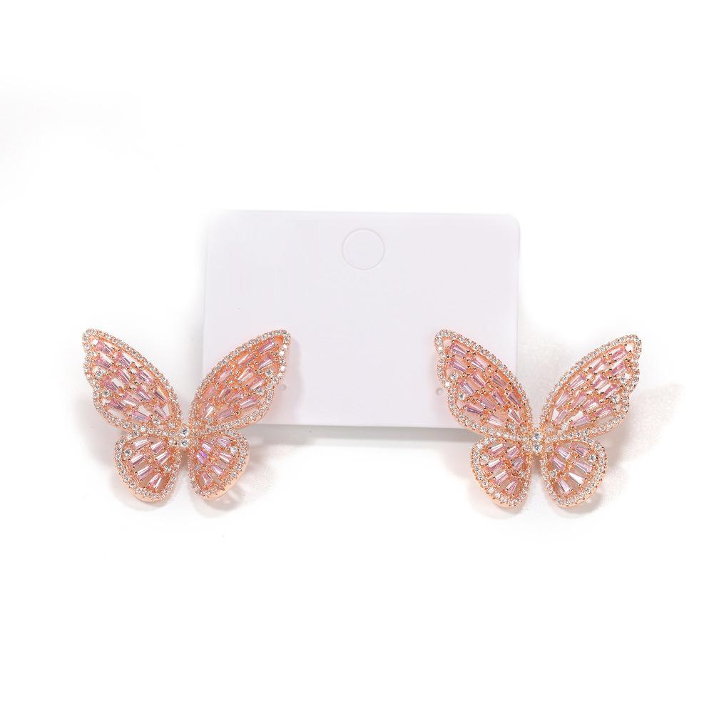 Exaggerated Butterfly Studs Everyday Joker Inlaid Zircon European and American Punk Fashion Earrings Special-Interest Design Multi-Color Earrings