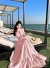 Seaside vacation atmosphere dress women's pleated deep V neck long dress pure desire wind sexy big show