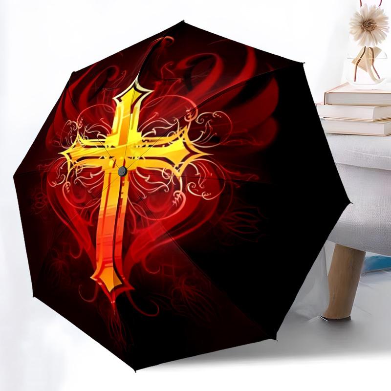 

1pc Cross Ornament Automatic Folding Umbrella Durable Iron Frame,All Seasons Home Travel Outdoor Multifunctional Umbrella yy251115076