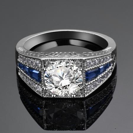 Fashion Blue Spinel Rings For Women CopperColor Ring With Zircon Stones Wedding Engagement Gift Fine Jewelry Party Birthday