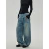 Black of Exit American High Street Style Split-Line Design Jeans Cleanfit Washed Blue Long Pants