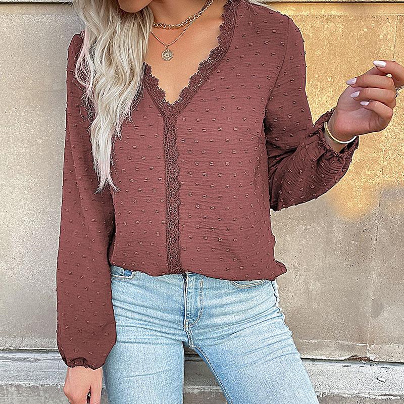 

YYFS женские модные повседневные летние весенние однотонные блузки и рубашки с длинными рукавами и v-образным вырезом с принтом XL