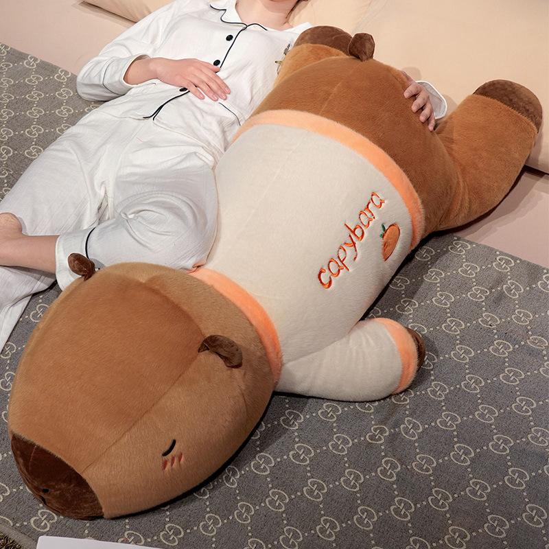 75/100cm Cute Giant Cartoon Capybara Plush Doll Throw Pillow Wear T-shirt Lying Capybara Plush Toy Home Decor Soft Hug Best Gift