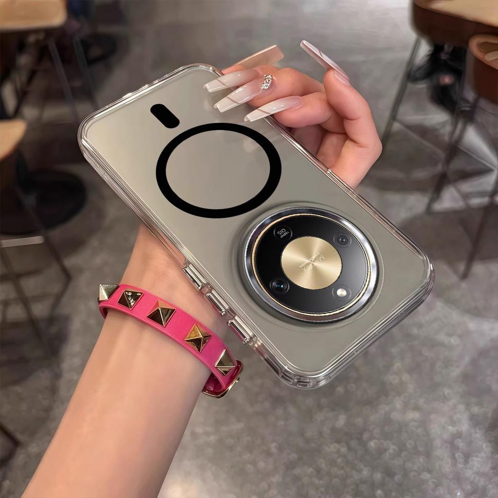 Case for HONOR X9c Minimal Semi-Transparent Magnetic Casing Raised Electroplated Lens Bezel Anti-Slip Drop Resistant Protective Shell
