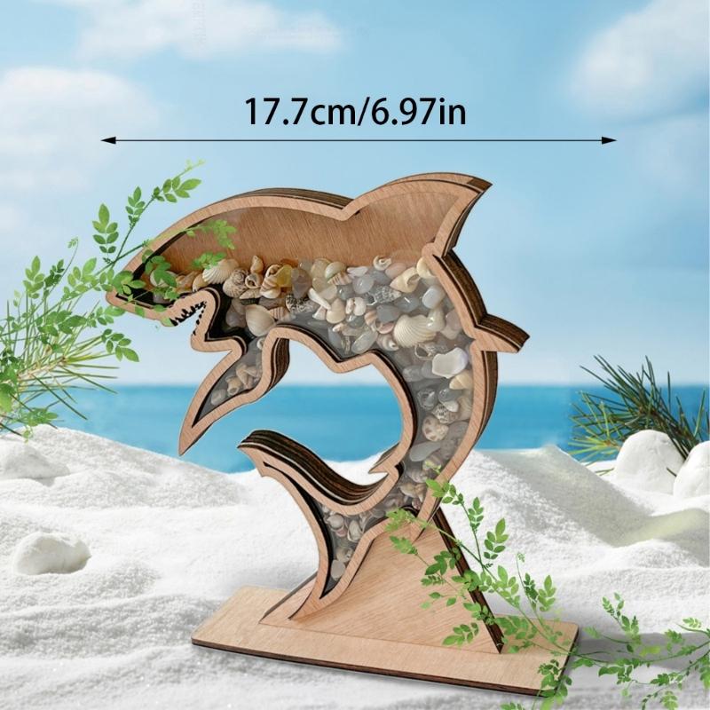 Starfishs Shape Seashells Display Box with Clear Acrylic Front Wood Seashells Holders for Shark Teeth Small Shadows Box