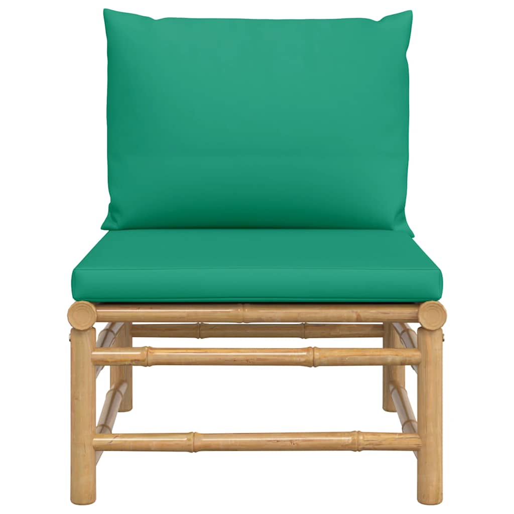Vidaxl Środkowa Sofa Ogrodowa Z Zielonymi Poduszkami, Bambusowa