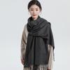 Womens Solid Color Wool Scarf With Fringe Winter Warm Shawl Mens Lightweight Cashmere-Blend Wrap Korean Style