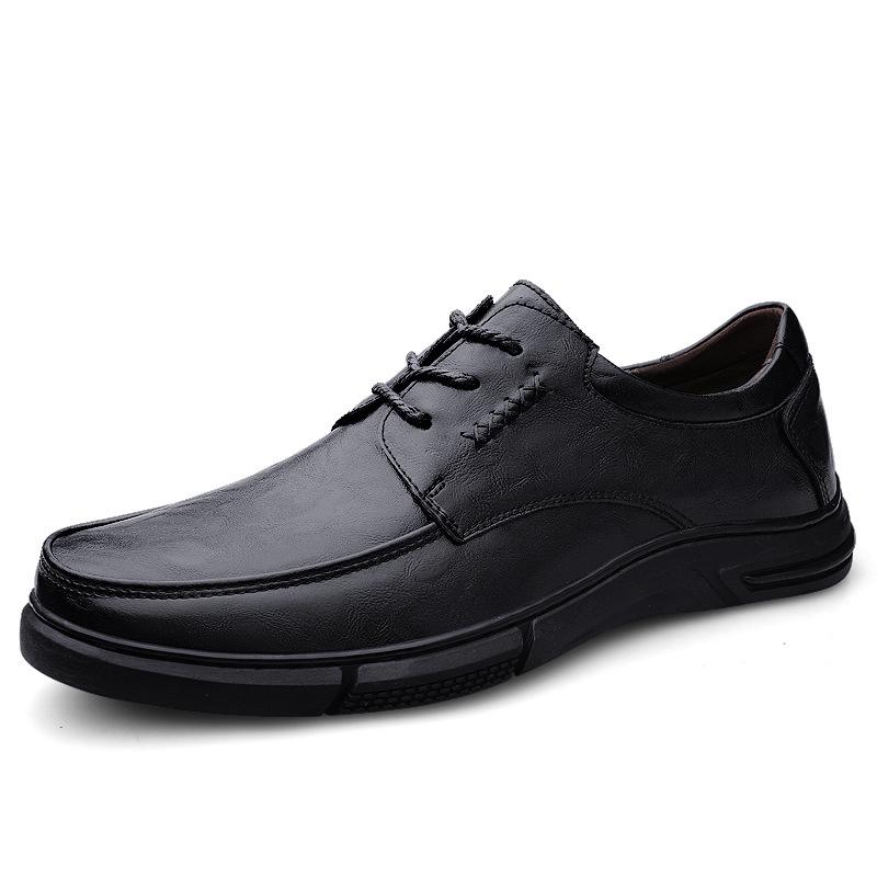 Men's Large Size Leather Business Shoes - Soft Sole, Non-Slip, Lace-Up, Ideal for Middle-Aged and Elderly.