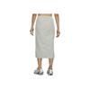 Nike Solid Color Logo Print Side Split Woven High Waist Midi Casual Skirt Women Skirts Gray DM6250-012