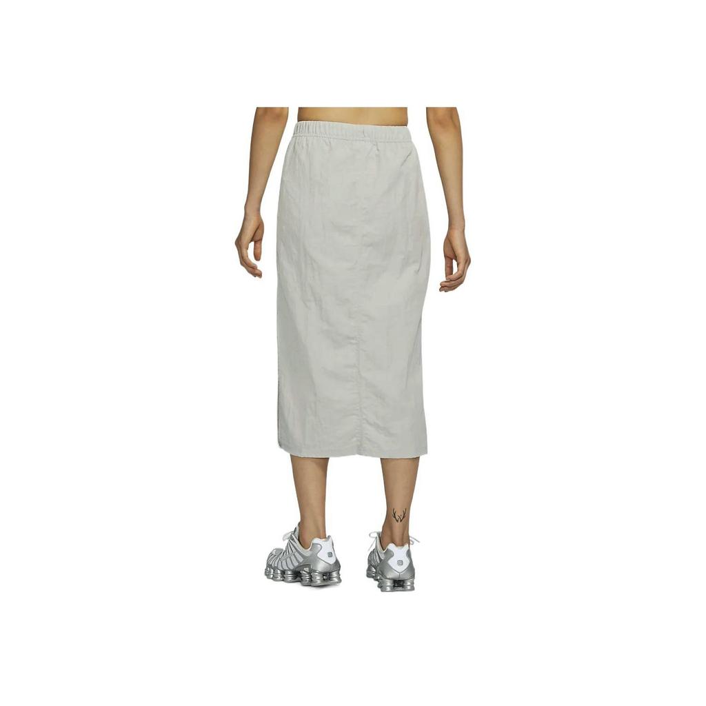 Nike Solid Color Logo Print Side Split Woven High Waist Midi Casual Skirt Women Skirts Gray DM6250-012