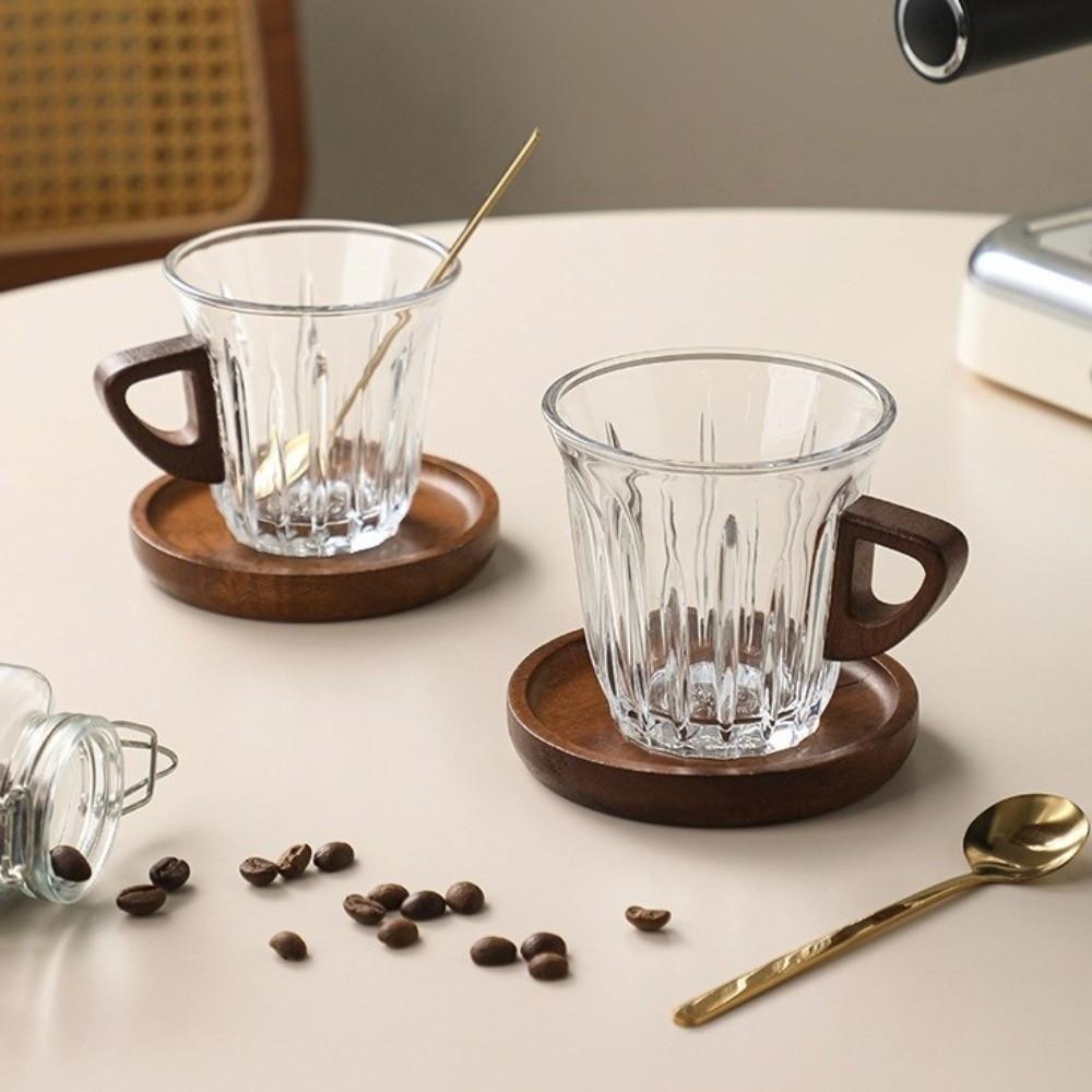 Wooden Plate Espresso Latte Cup Durable Glass Coffee Cup Creative Coffee Tea Set  Breakfast