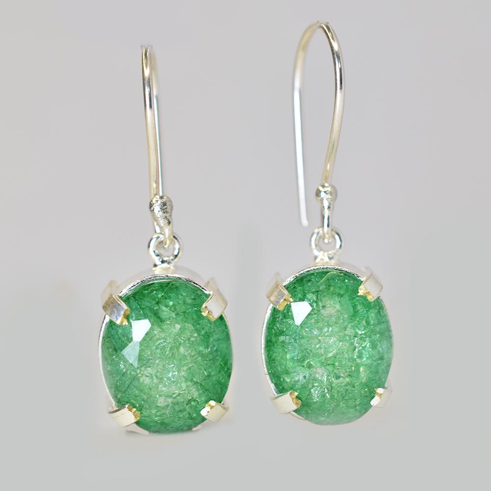 Colombian Natural Green Emerald 51 Ct Oval CERTIFIED 925 Sterling Silver Earring MY.ER-38-NS