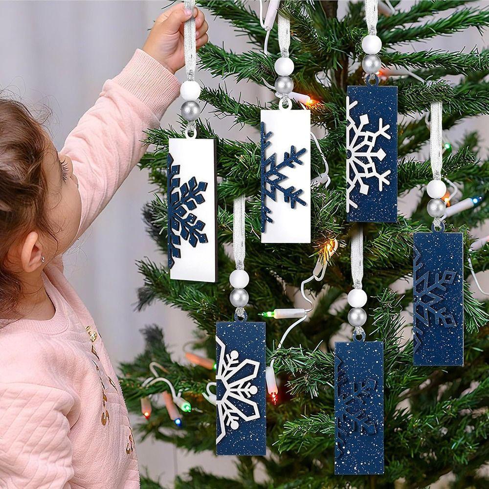 6PCS Wood Christmas Hanging Decoration Handcrafted Style Drop Ornament Festive Gift  Home Decoration