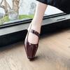 Premium small leather shoes women's autumn new thick heel square head Mary Jane shoes temperament soft sole single shoes