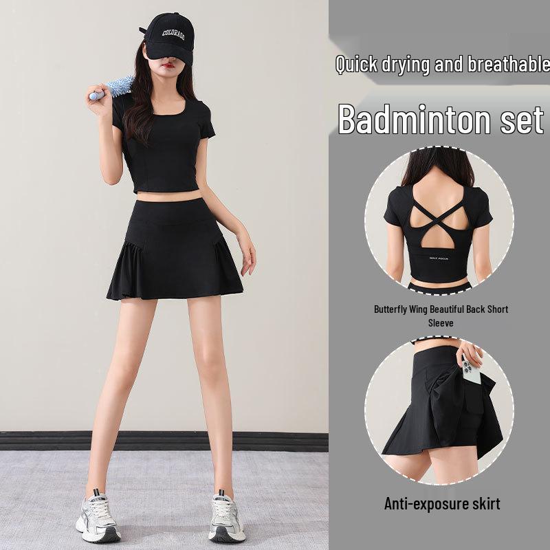 Damen Schnelltrocknendes Sommer Sportbekleidungsset: Badminton, Tennis Skort & Yogaanzug