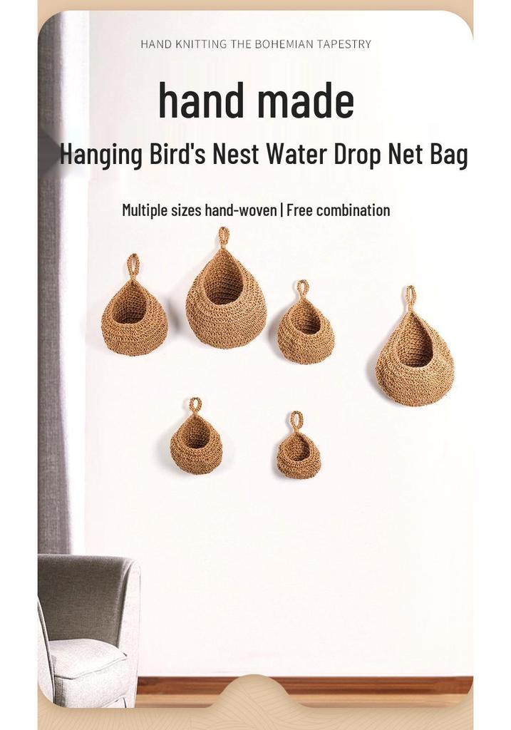 Wall-Mounted Handwoven Cotton Rope Storage Basket for Vegetables and Fruits