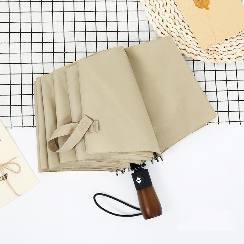 Ten-bone Windproof Umbrella Three-fold Automatic Umbrella Folding Umbrella Men's Solid Wood Retro Gentleman Umbrella
