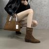 Suede Women's Mid-calf Boots Solid Color Mid-heeled Fashion Winter New Women's Pointed Toe All-match Pleated Fashion Boots